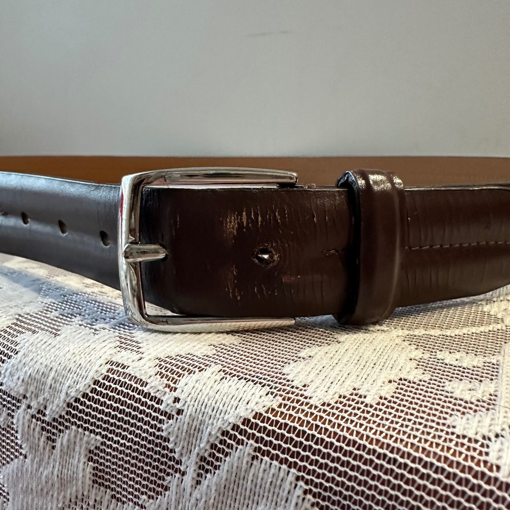 Joseph Abboud Mens Brown Genuine Leather Belt Silver Buckle Big and Tall Size 54